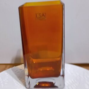 LSA Polish Amber and clear glass block Vase~Vintage~